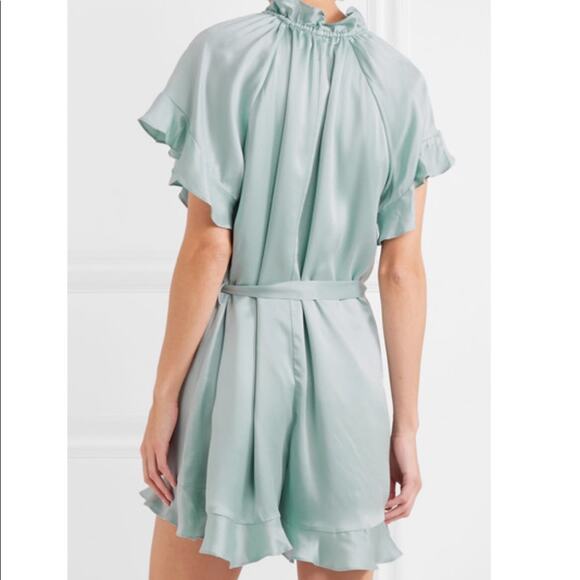 ZIMMERMANN RUFFLE-TRIMMED SILK PLAYSUIT ROMPER JUMPSUIT NAVY BLUE SIZE 2 - Picture 3 of 7